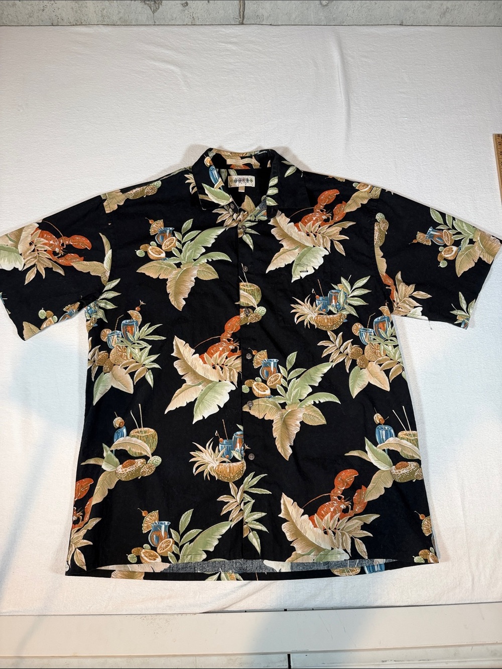 Campia Moda,Tropical Print Short-Sleeve Button-Down Shirt — Black